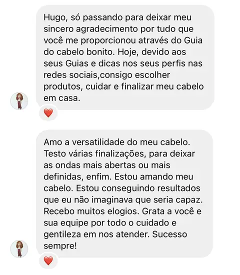 Depoimento de aluna do Guia do Cabelo Bonito