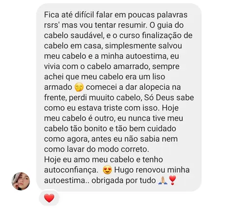 Depoimento de aluna do Guia do Cabelo Bonito