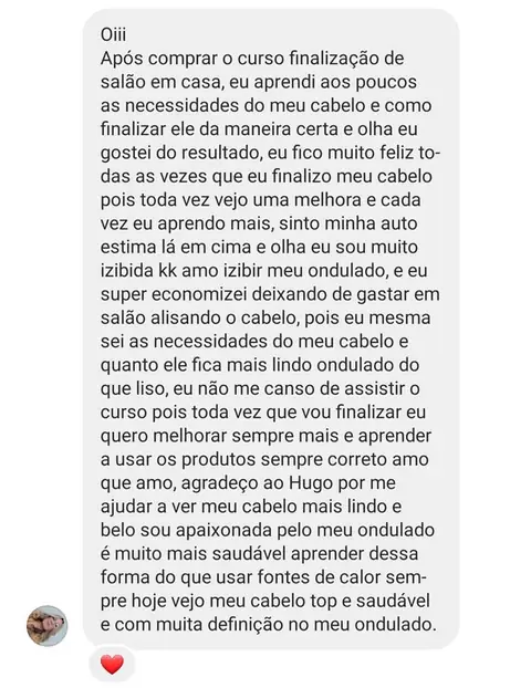Depoimento de aluna do Guia do Cabelo Bonito