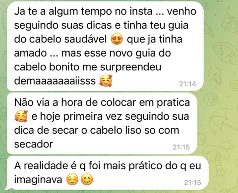 Depoimento de aluna com cabelo liso